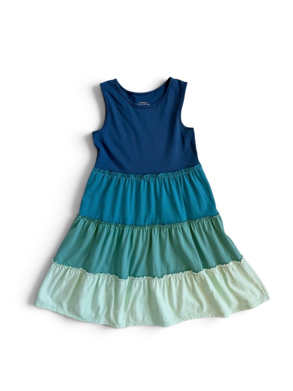 Garnet Hill Girls’ Organic Cotton Tiered Tank Dress, Deep Water Tiers, Size 8-10